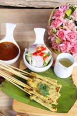 Grilled pork satay with sauce is delicious