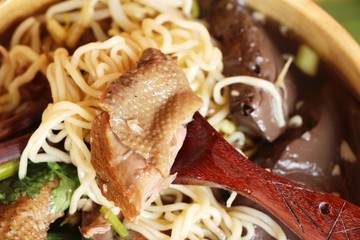 Duck noodle with vegetable and soup delicious
