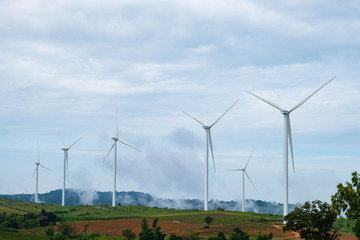Phetchabun, Thailand-July 29,2018, The turbine on the hill to generate electricity from the wind, Khao kho, Petchabun, Thailand.