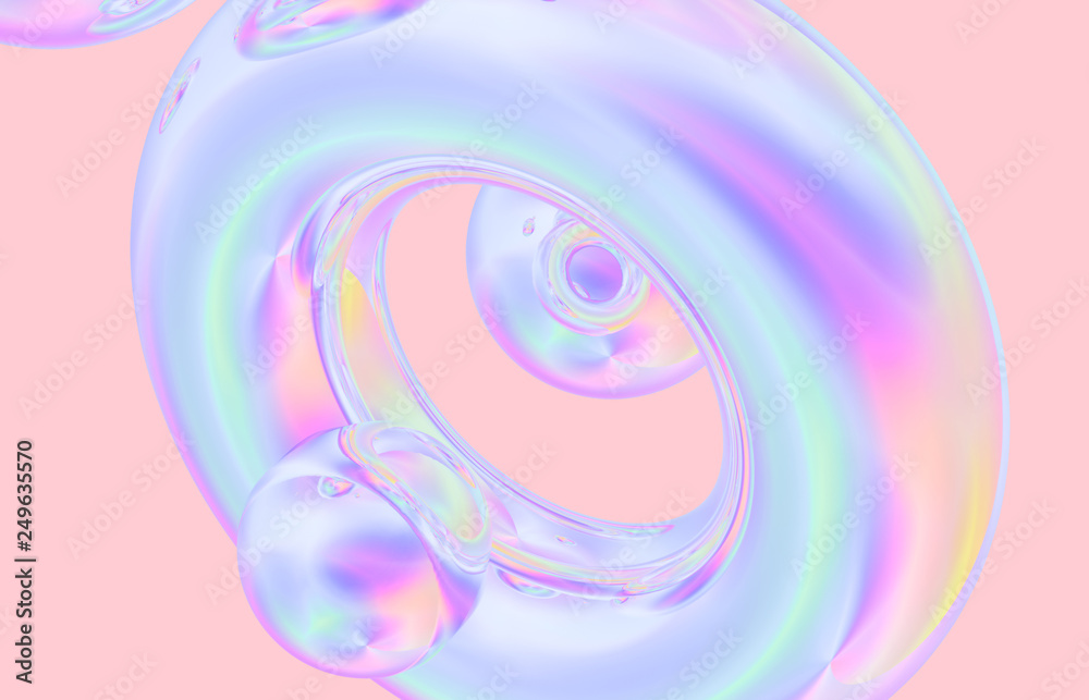 Aufkleber 3d render. Abstract geometric shape crystal background, iridescent texture, faceted gem.
