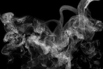 isolated smoke, abstract powder, water spray on black background.
