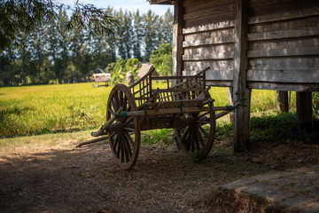 Fototapeta na wymiar Old wooden wagons in the countryside. Thailand
