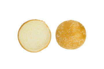 hamburger bread isolated on white background, top view