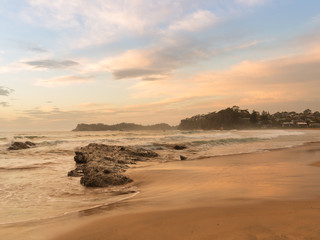 Misty dawn on beach