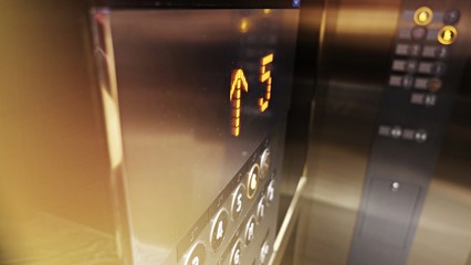 The fifth floor showing on led light and another buttons in the elevator
