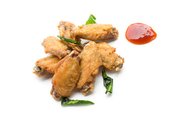 Fried chicken wings and ketchup isolated on white background