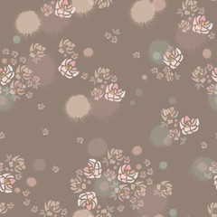 Obraz premium Vector seamless pattern. Hand drawn pink roses flowers on beige background like watercolor painting. Template for textile, wallpaper, wrapping, cover, web, card, carton, print, banner, ceramics.
