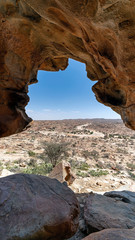 Two rivers confluence in Laas Geel in Somaliland. The view from rock art caves towards the rivers.