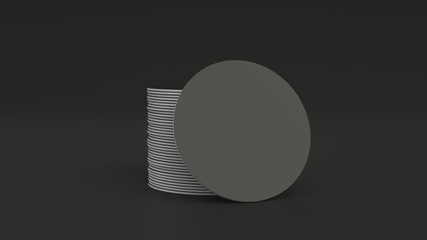 Mockup of blank black round beer coasters