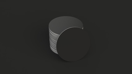 Mockup of blank black round beer coasters