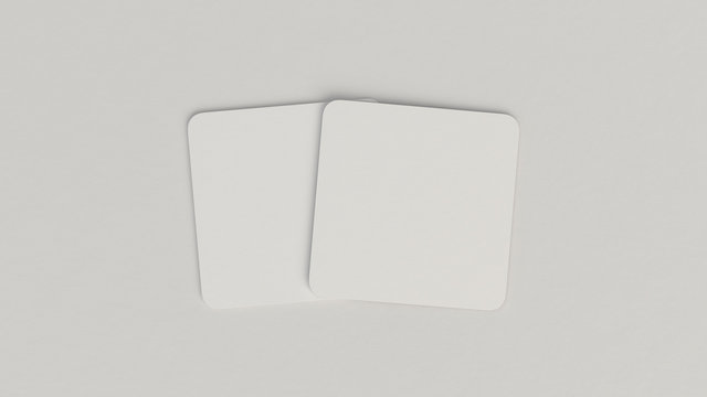 Stack of white square coasters. Mock up template for your design