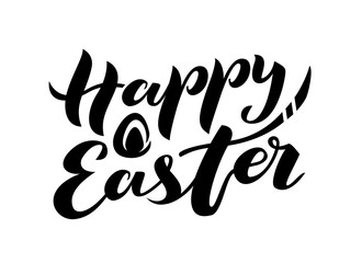 Obraz premium Vector lettering Happy Easter. Modern brush calligraphy text. Ink illustration. Isolated on white background. Can be used on postcards, posters, web, logo and other.