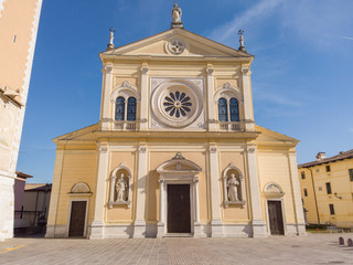 Fototapeta premium Breganze, Vicenza, Italy. The main church and the clock tower