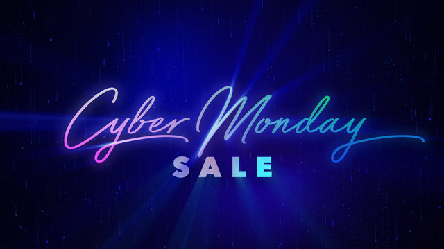 Cyber Monday Sale Glowing Text Cyber Monday. Animated Loop 4K Background.