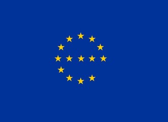 Flag of the European Union modified. Design of letter E with the stars of the EU. Poster illustration. Europe concept.