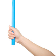 Hands holding Pvc pipe isolated with clipping path.