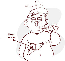 man who drinks alcohol and has cancer (vector illustration)