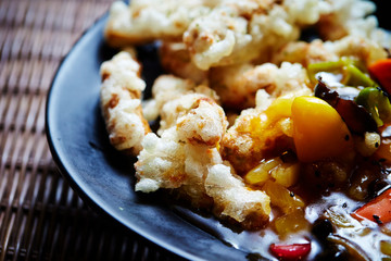 Sweet sour sauce with fried rice cake