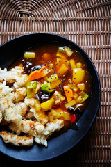 Sweet sour sauce with fried rice cake