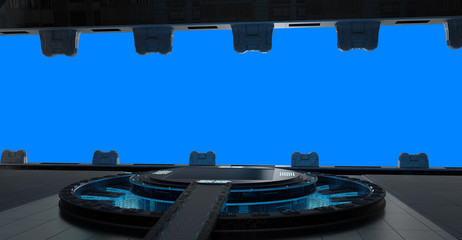 Llanding strip spaceship interior isolated on blue background 3D rendering