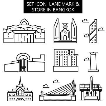 set icon landmark & store in Bangkok. vector illustration