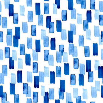 Seamless watercolor pattern with brushstrokes. Modern style abstract background in indanthrene blue color. Perfect for textile fabric, decorative paper or website wallpaper