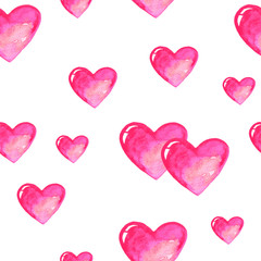 Seamless pattern with bright hand painted watercolor hearts. Romantic decorative background perfect for Valentine's day gift paper, wedding decor or fabric textile and design of romantic greetings.