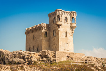 The old castle of Santa Catalina, on the beach of Tarifa. Famous spot for kite surfing in Andalusia, Spain © Giulio