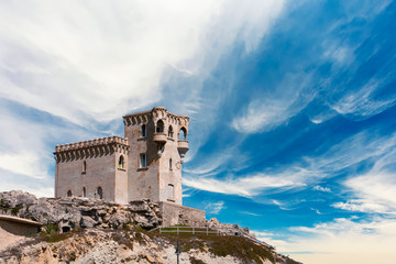 The old castle of Santa Catalina, on the beach of Tarifa. Famous spot for kite surfing in...