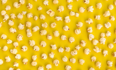 Pop corn on pastel color background.Food and snack concepts ideas.Minimal
