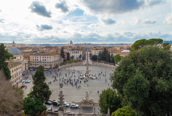 Naklejka premium Rome (Italy) - The historic center of Rome with Villa Borghese monumental park, the monumental Lungotevere with Tiber river and Isola Tiberina island