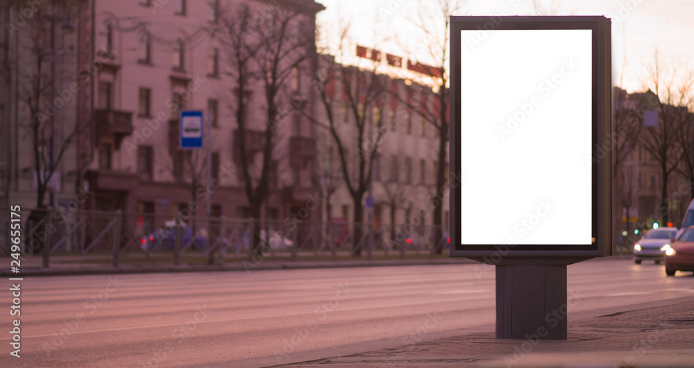 Wall mural vertical billboard for posters, city format, illuminated sign near the road outdoor advertising