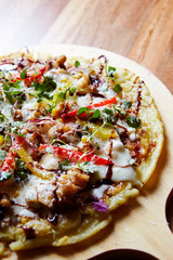 Korean savory pancake with cheese and balsamic vinegar 