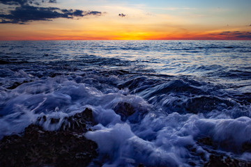 Sunset at Sea. Storm. Seascape.