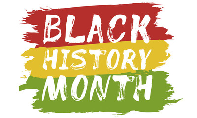Black History Month – hand lettering card, banner for print, flyer, invitation, social media, souvenir. Red, yellow, green artistic brush strokes on white background.