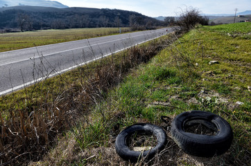 tire tracks in a field