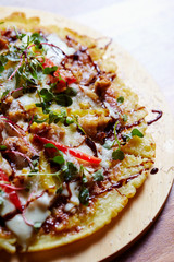 Korean savory pancake with cheese and balsamic vinegar 