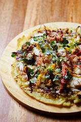 Korean savory pancake with cheese and balsamic vinegar 