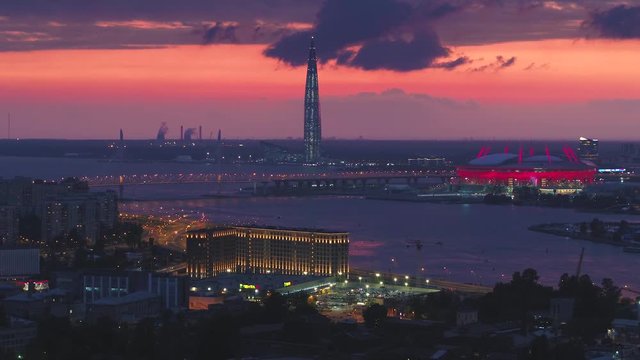 Western High-Speed (Rapid) Diameter (ZSD), Lakhta Center, and Zenit (Gazprom) Arena stadium in Saint Peterusburg, Russia