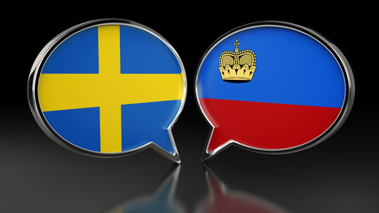 Sweden and Liechtenstein flags with Speech Bubbles. 3D illustration