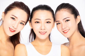 closeup of three asian beauty face