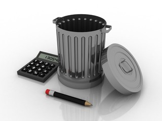 3d rendering Calculator with recycle bin and pencil