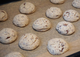 Fototapeta na wymiar Soft and tasty homemade chip chocolate cookies in the pan