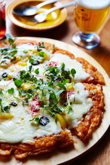 Korean savory kimchi pancake with cheese 