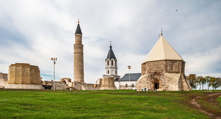 Muslim mosque and Orthodox church on the ruins of the ancient city of Bulgar in Tatarstan
