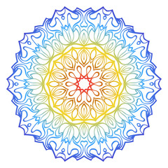 Ornamental Circle Pattern. Hand Draw Mandala. Vintage Decorative Elements. Vector illustration. Red, yellow, blue gradient. For Book, Greeting Card, Invitation, Tattoo. Anti-Stress Therapy Pattern.