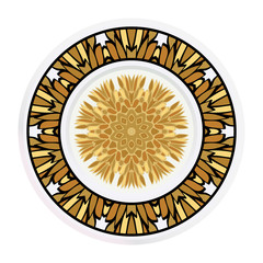 Decorative plates for interior design. Tribal ethnic ornament with mandala. Vector illustration. White, gold color
