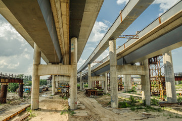 Concrete supports and metal span of the bridge