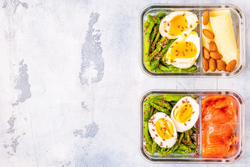 Healthy balanced lunch box, ketogenic diet lunch.