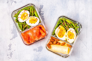 Healthy balanced lunch box, ketogenic diet lunch.